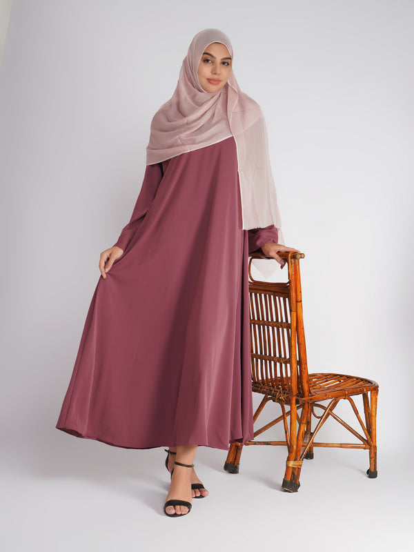 Dusty Rose Flowy Abaya with Matching Hijab