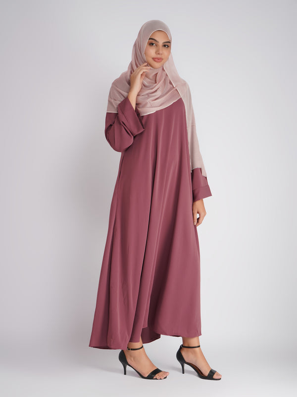 Dusty Rose Flowy Abaya with Matching Hijab