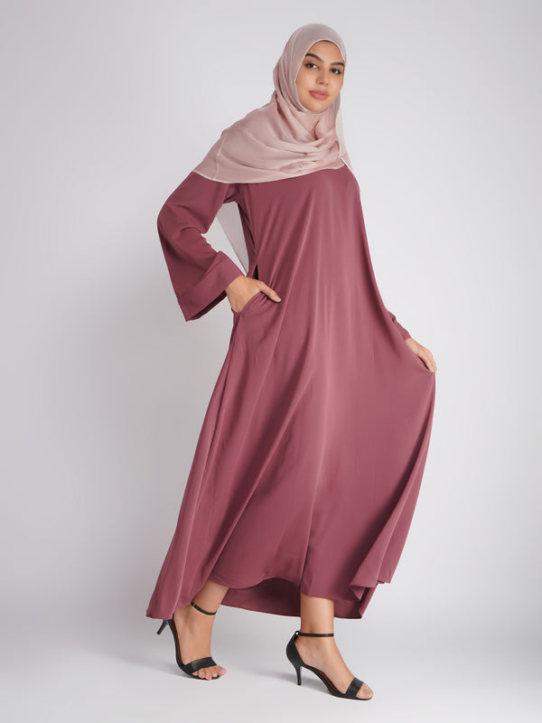 Dusty Rose Flowy Abaya with Matching Hijab