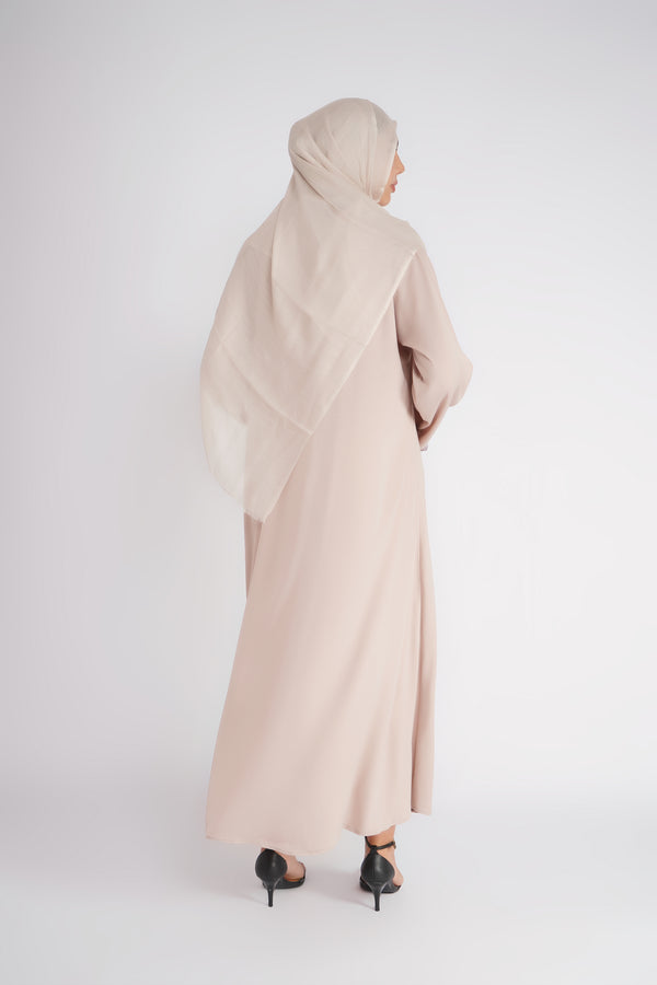 Ivory Printed Cuff Front-Open Abaya with Hijab